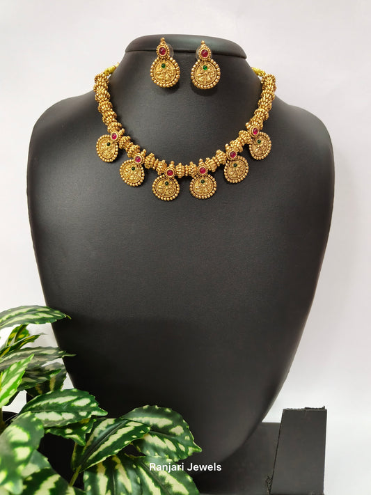 Charulata - Floral Kasu Necklace Set