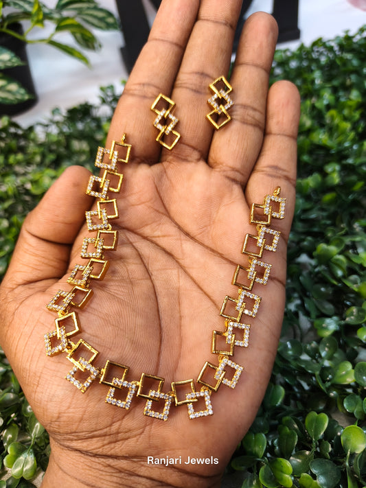 Niyara – Geometric Square AD Necklace Set