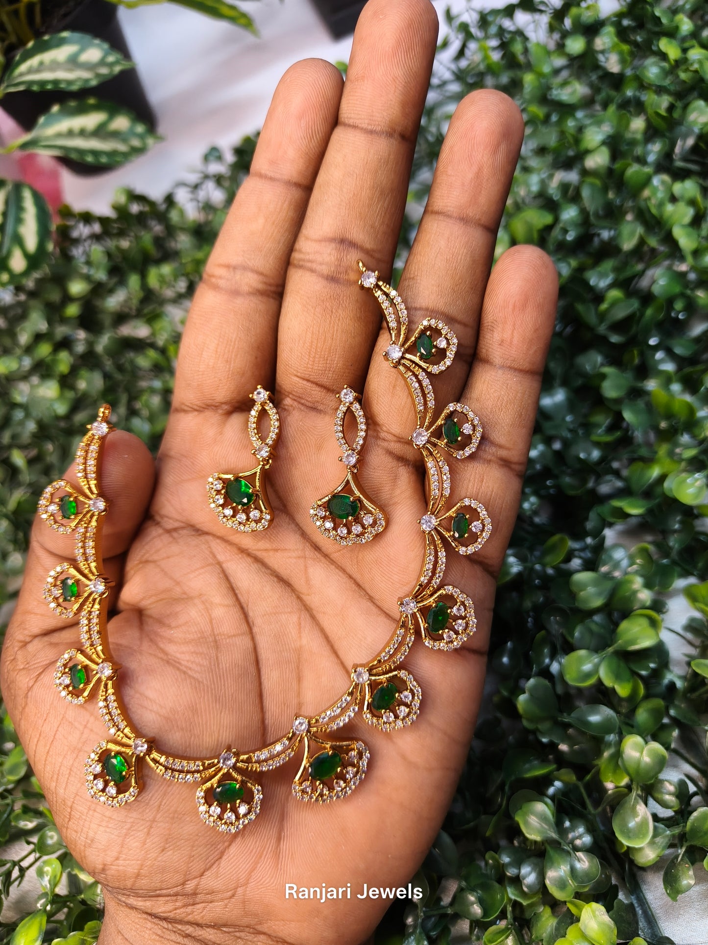 Vikasini - Emerald AD Stone Necklace Set