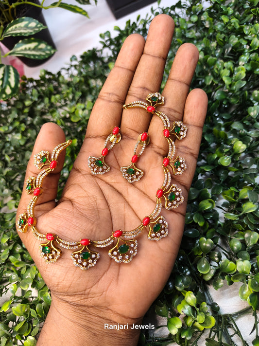 Vikasini - Emerald AD Stone Necklace Set