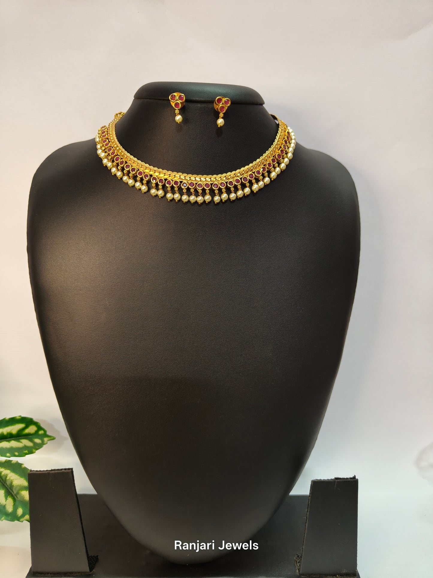 Kanika - Ruby  Emerald Pearl Choker Set