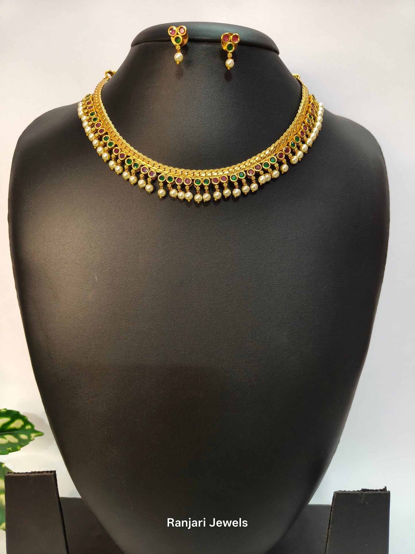 Kanika - Ruby  Emerald Pearl Choker Set