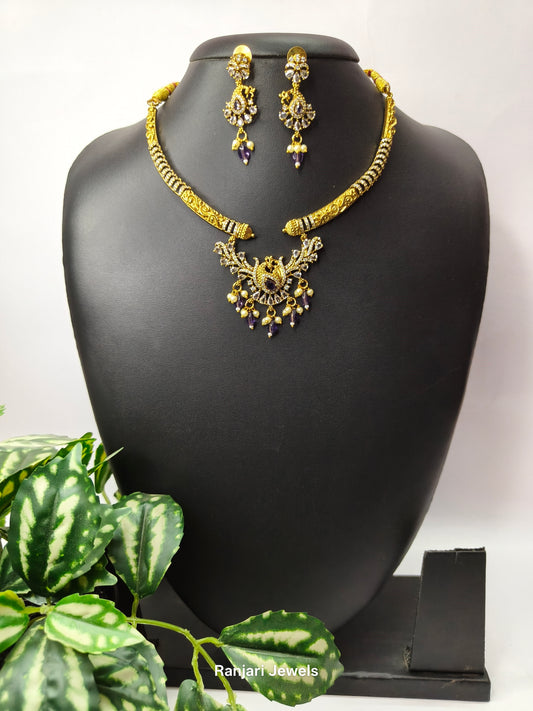 Thaarini – Royal Peacock AD Hasli Necklace Set (Purple)