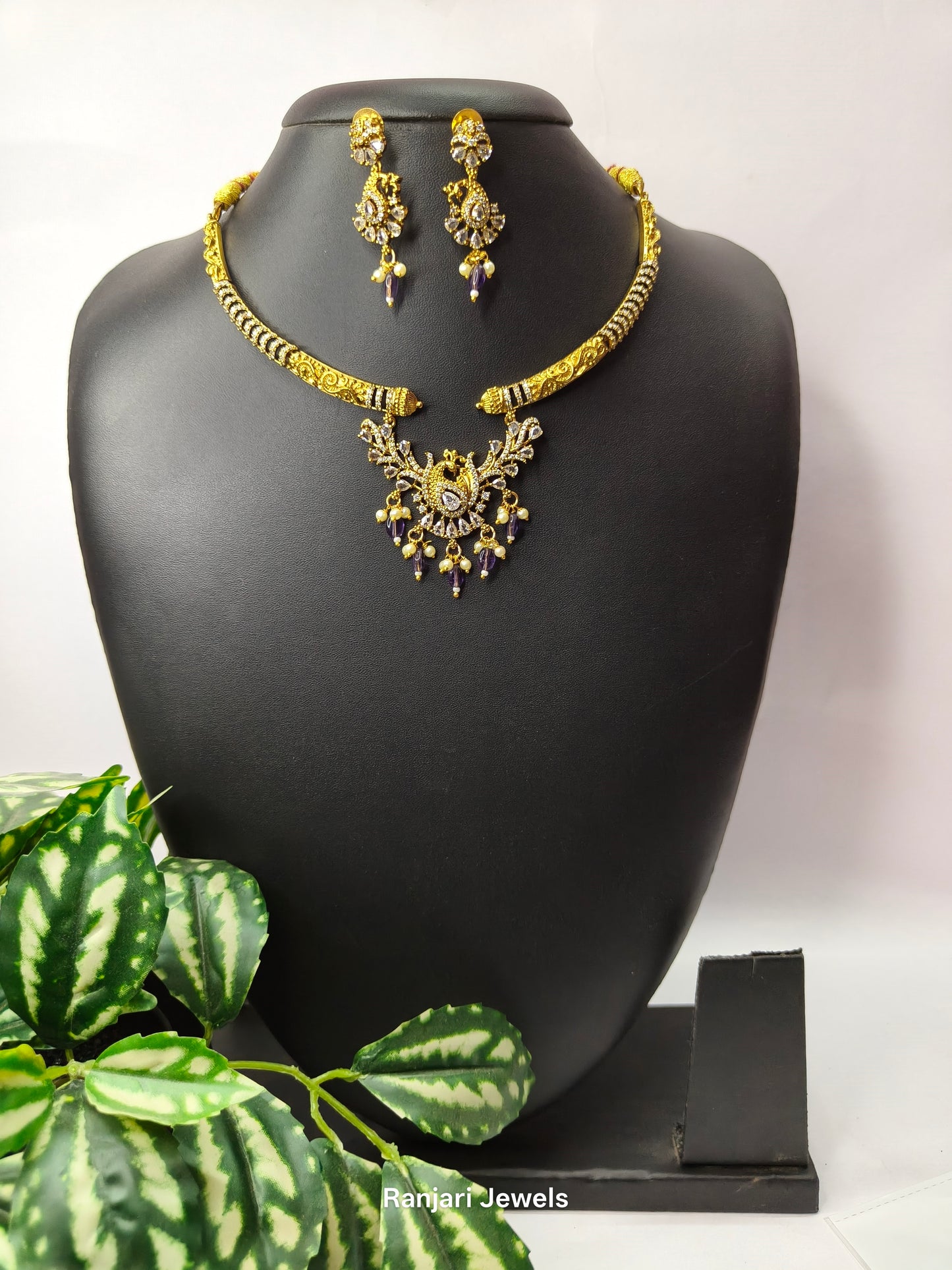 Thaarini – Royal Peacock AD Hasli Necklace Set (Purple)