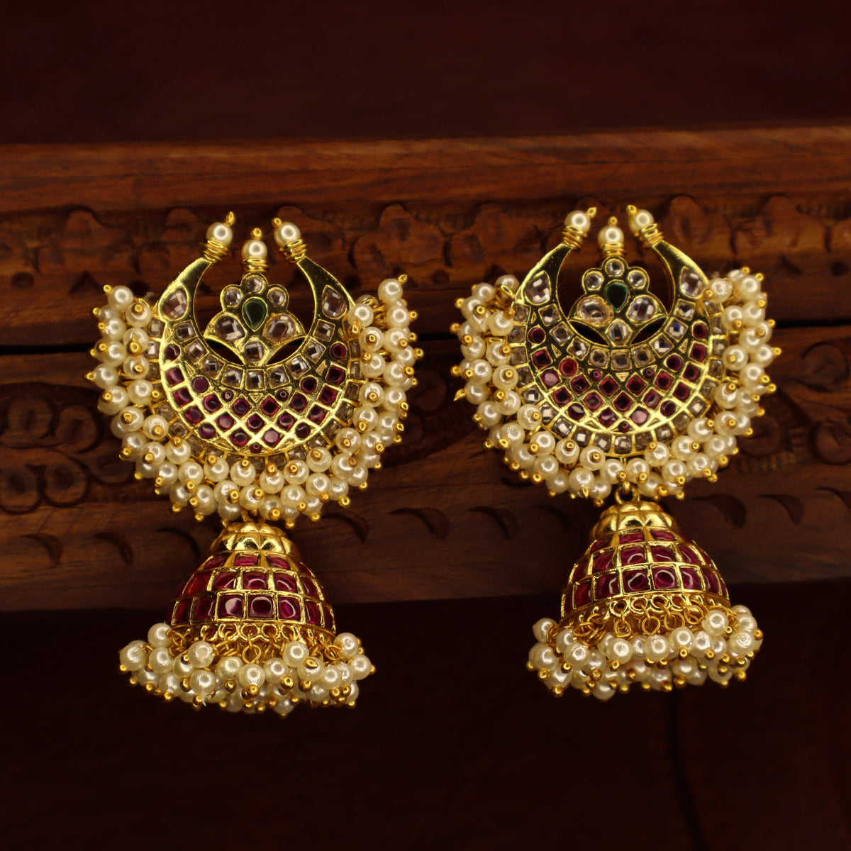 Malar – Premium Pearl Cluster Kemp Jhumka (Jumbo)