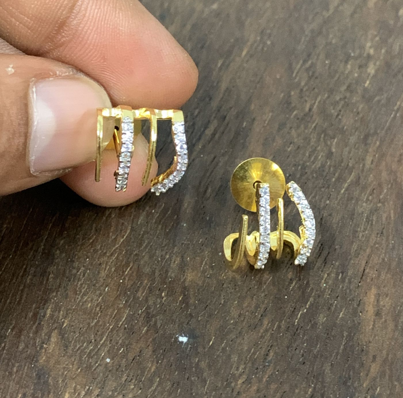 Trishika – Triple Line Diamond Replica Stud Earring