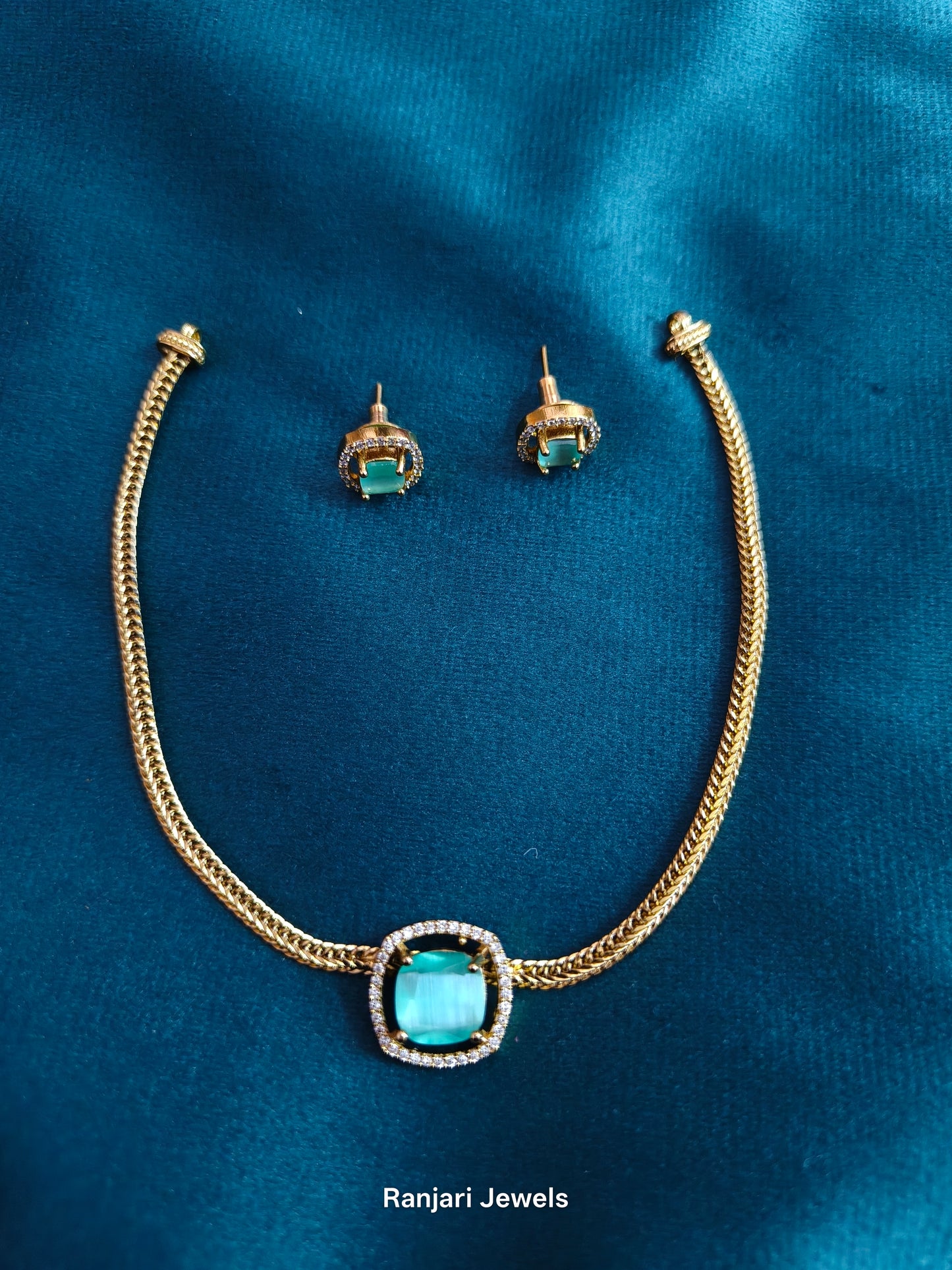 Mounika - AD stone Choker(Mint Green)