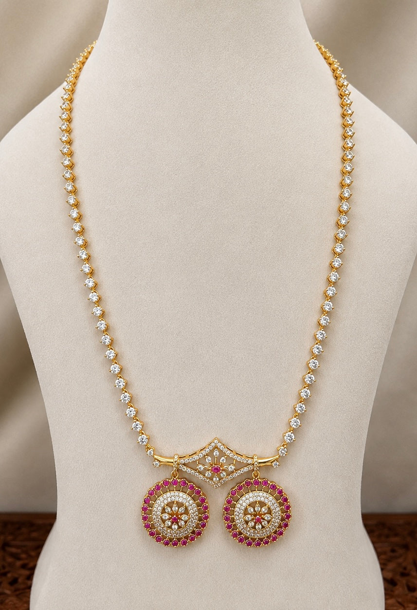 Varnika – Pink Stone Diamond Replica Mangalsutra Long Necklace