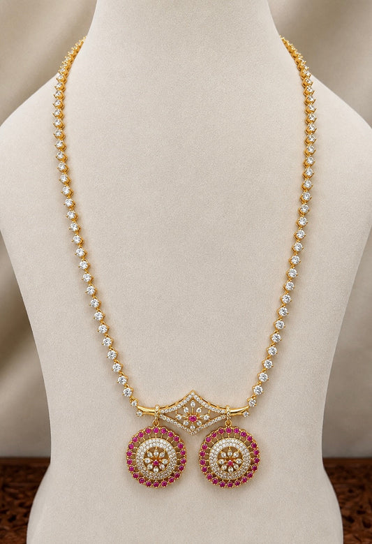 Varnika – Pink Stone Diamond Replica Mangalsutra Long Necklace