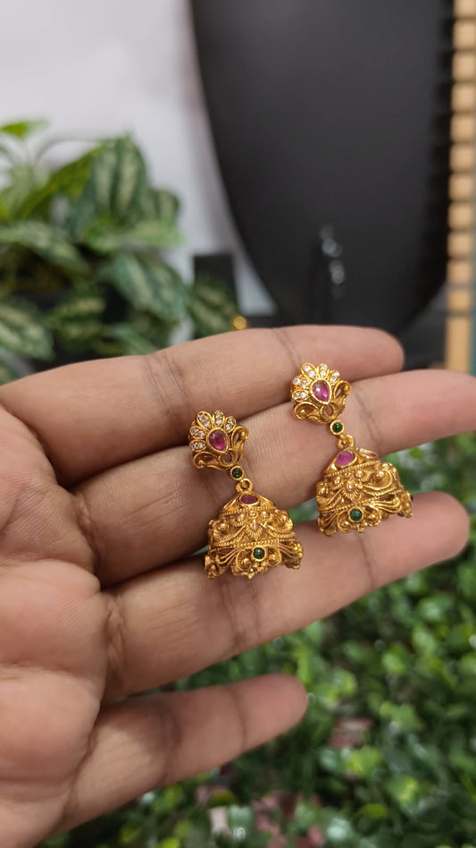 Kalaiyarasi - 3D Embossed Antique Premium Brass Jhumkas(Non idol)