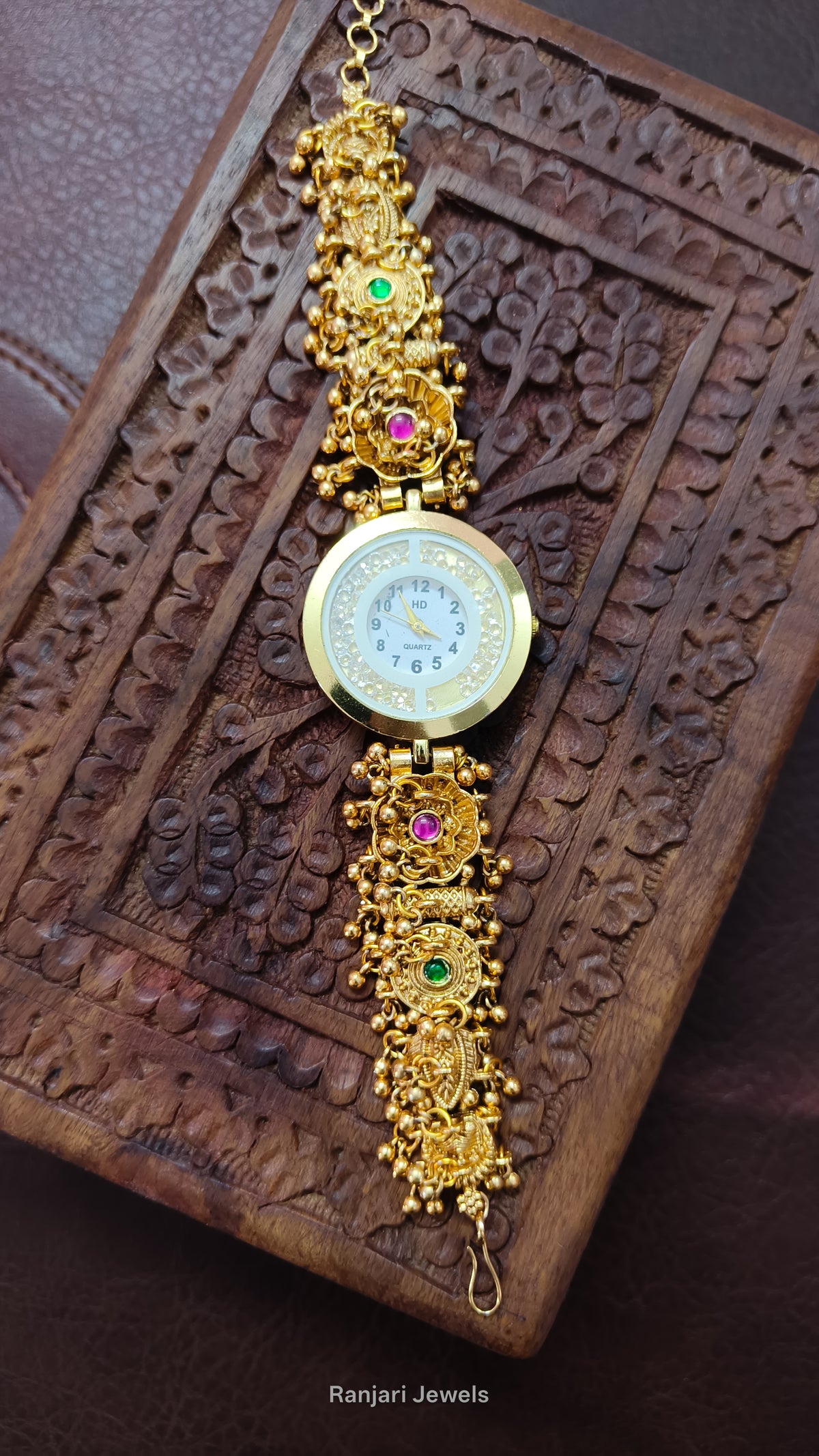 Kalyani V2 – Traditional Ruby and Emerald Stone Designer Watch