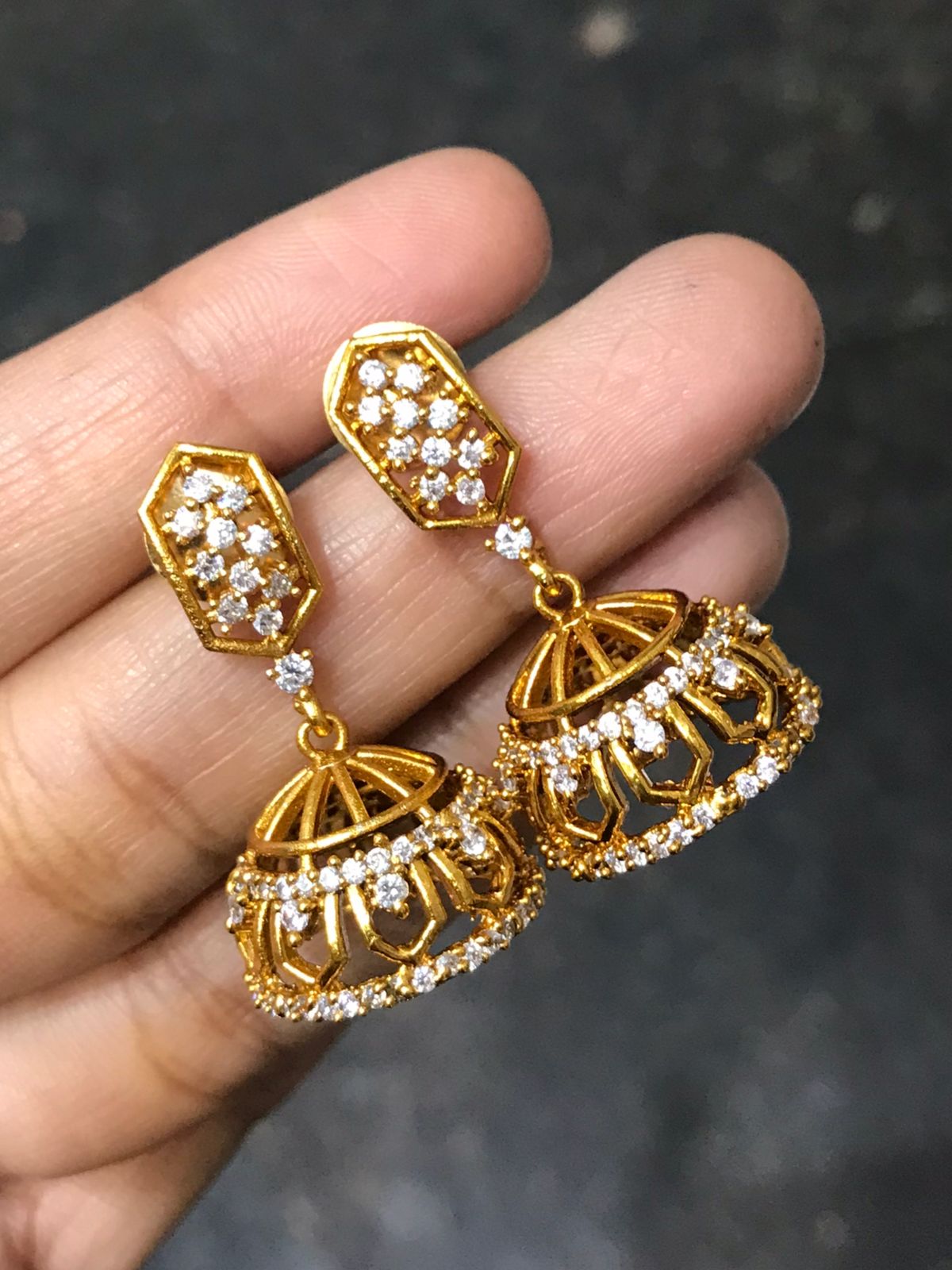Mythra V2- Gold Finish Diamond Look Traditional Earrings