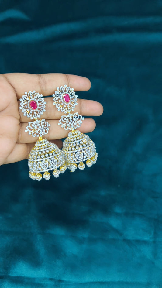 Abiksha - 4 in 1 Detachable Bridal Jumkha Earrings(Pink)