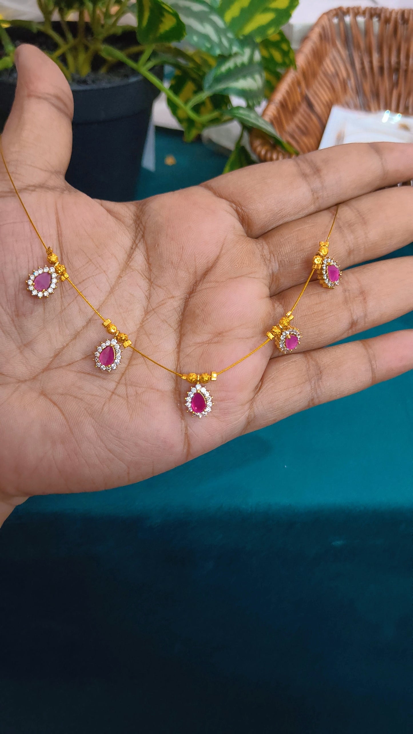 AD drop pendant Invisible Chain Necklace - Pink