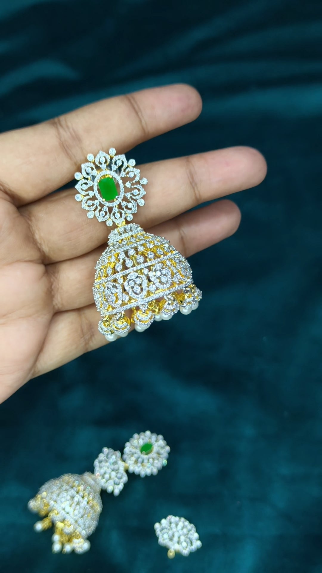 Abiksha - 4 in 1 Detachable Bridal Jumkha Earrings(Green)