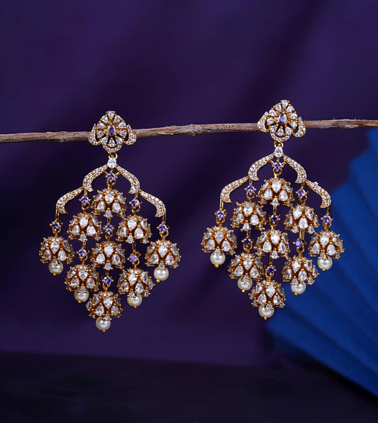 Premium uncut diamond statement earrings(Purple)
