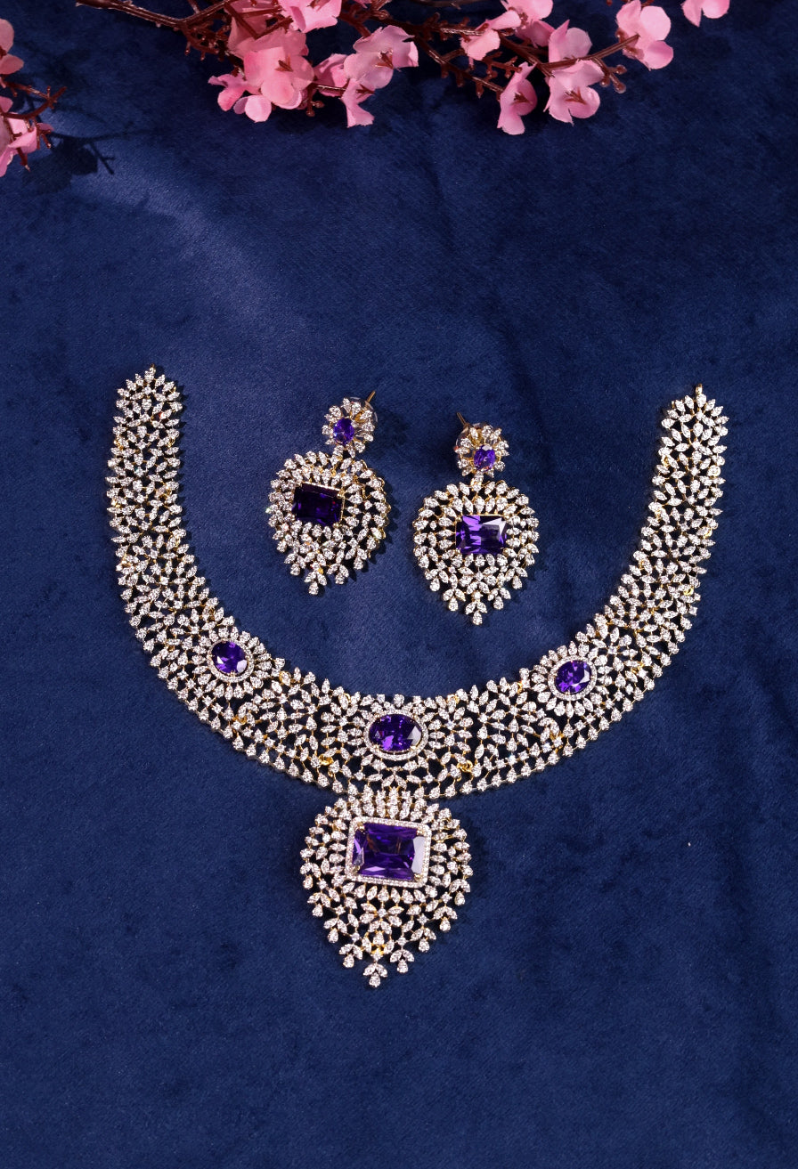 Venmathi – Diamond Replica Neckpiece Set - Purple