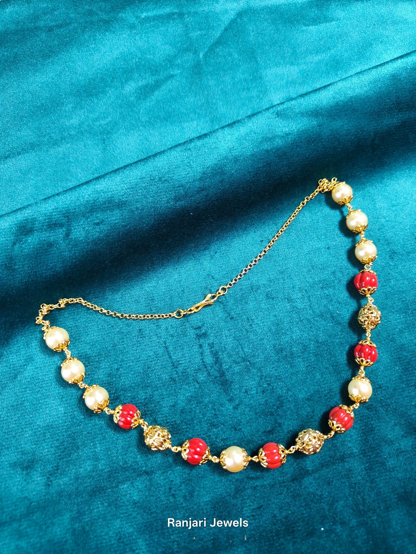 Mallika - Handmade Pumpkin Coral & Pearl Necklace