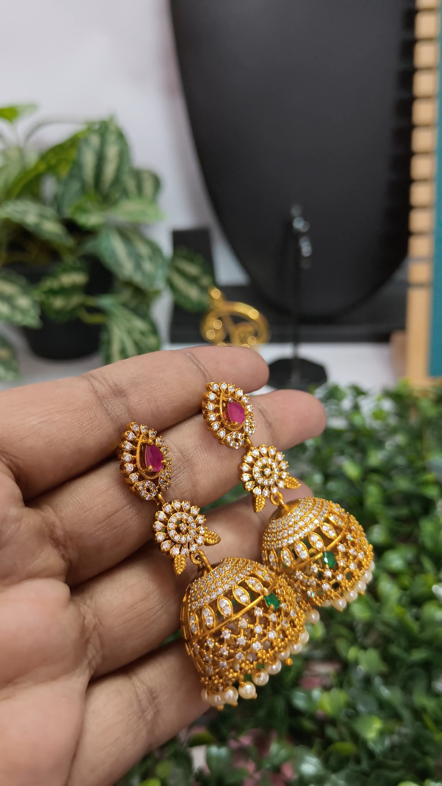 Aadhira – Ruby Sparkle Jhumkas