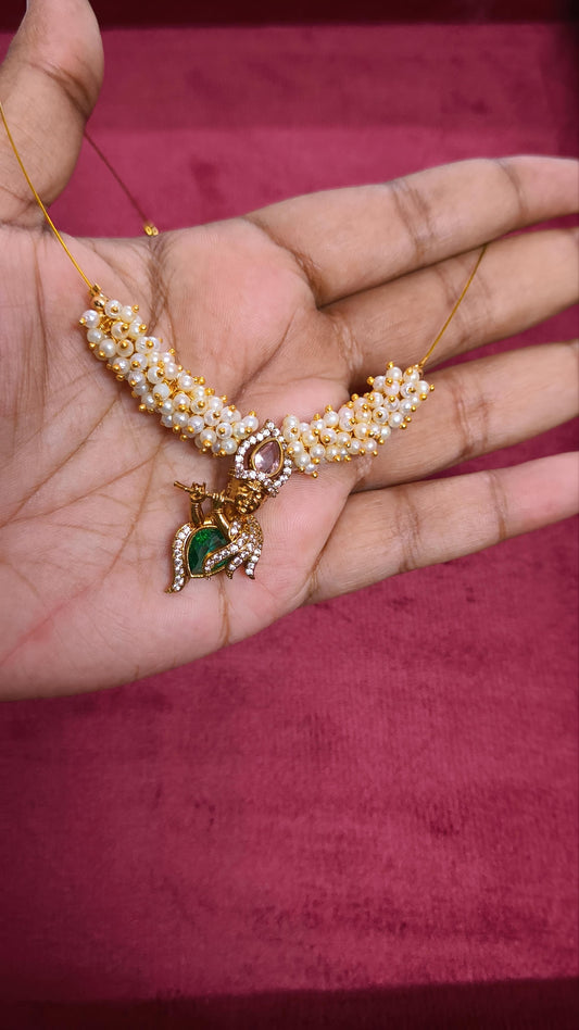 Pearl cluster Krishna invisible chain (Handmade)