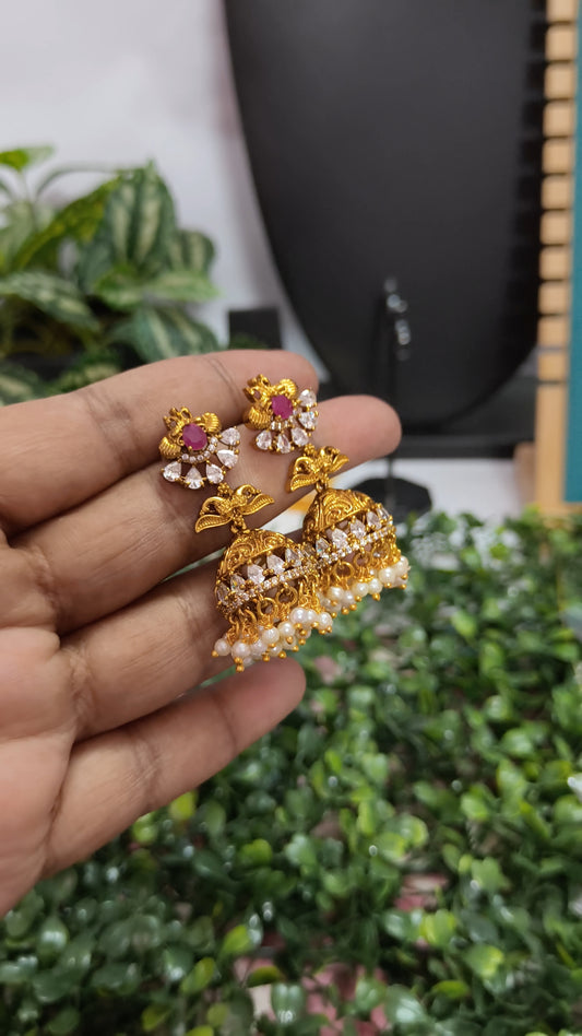 Aarvya – Ruby AD Stone Jhumka Earrings