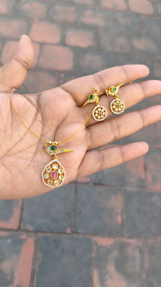Premium Kemp Peacock Invisible Necklace Set with Earrings