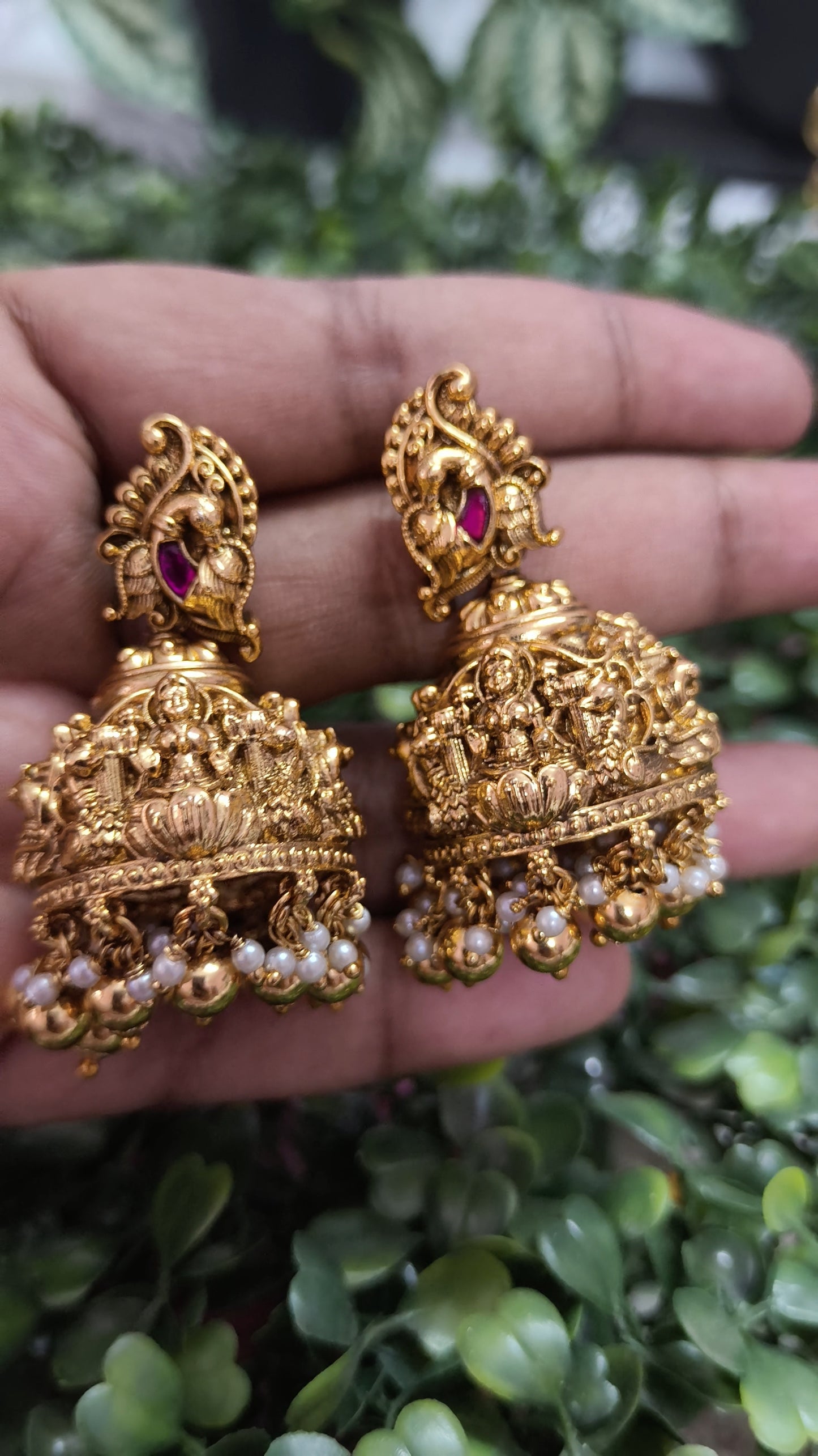 Premium 3D Jadau stone Nakshi kooda Jhumka - Gold