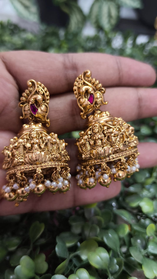 Premium 3D Jadau stone Nakshi kooda Jhumka - Gold