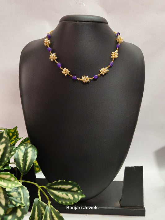 Mallika - Pearl cluster Monalisa Bead chain (Purple)