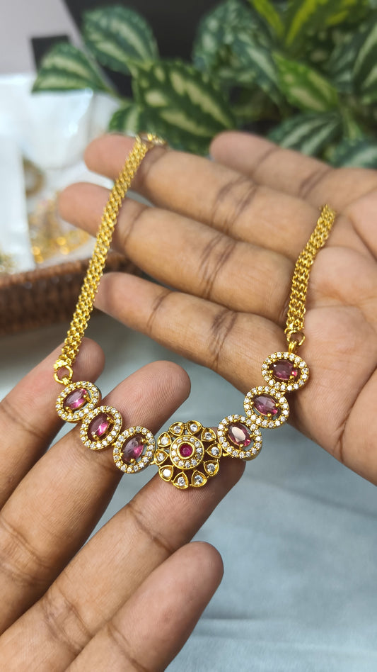 Kanishka - Premium Matt finished AD Necklace-Pink