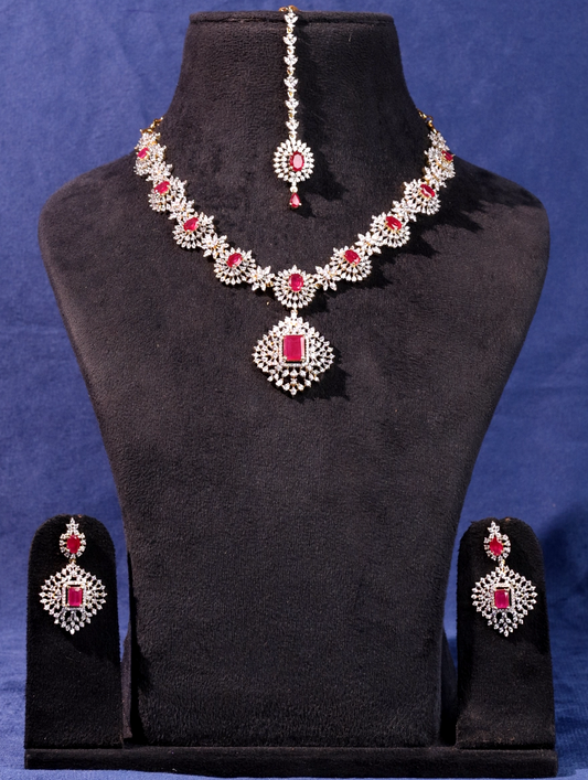 Nainika - AD Diamond Glow Floral Bridal Set (Ruby)