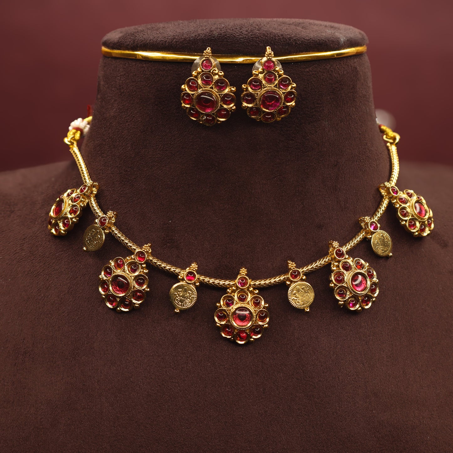 Ambika - Kemp Floral coin Necklace Set (Pink)