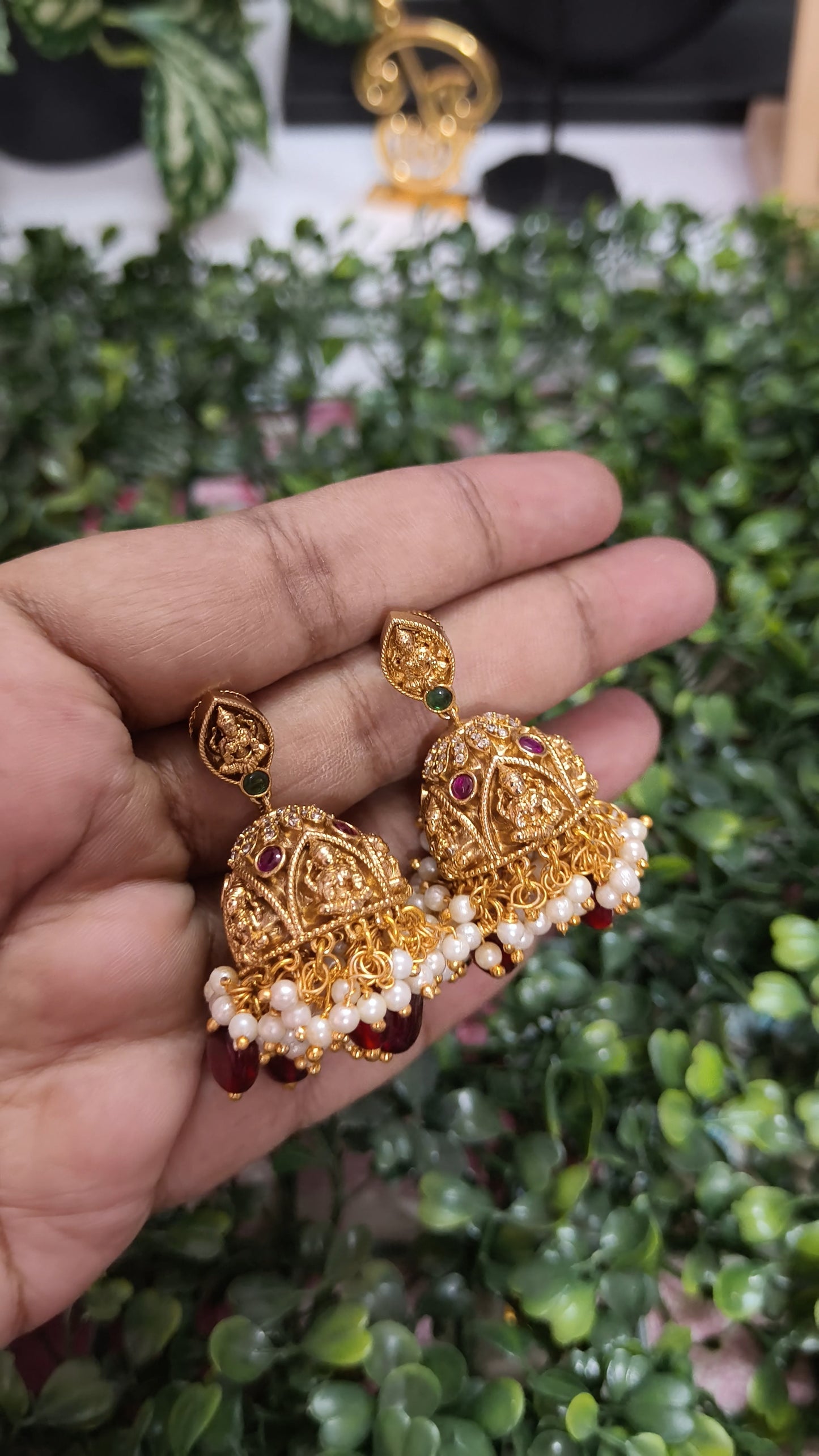 Amrutha – Lakshmi Temple Premium Brass Jhumkas