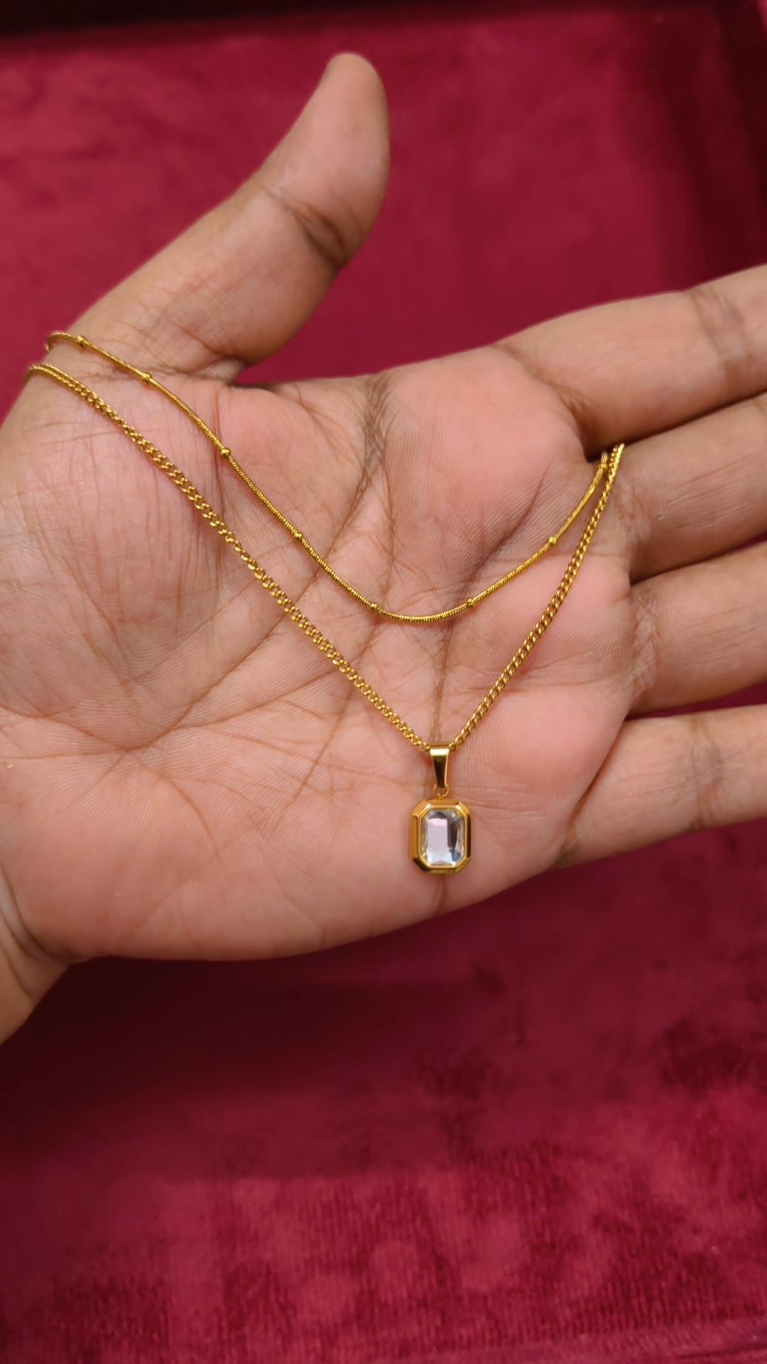 Prema - Dual layer Crystal  pendant Antitarnish Necklace