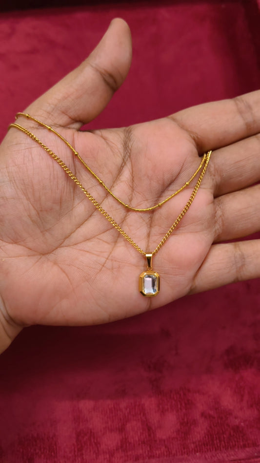 Prema - Dual layer Crystal  pendant Antitarnish Necklace