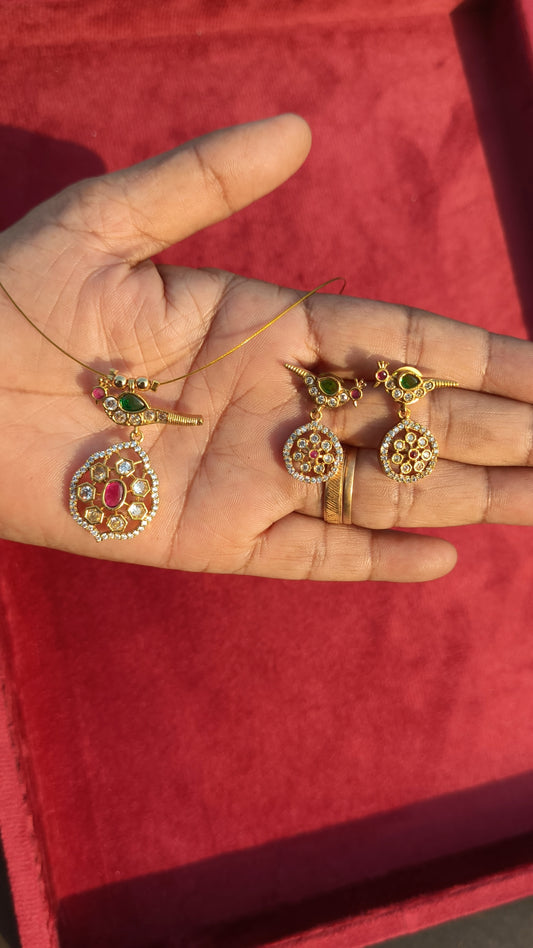 Premium Kemp Peacock Invisible Necklace Set with Earrings