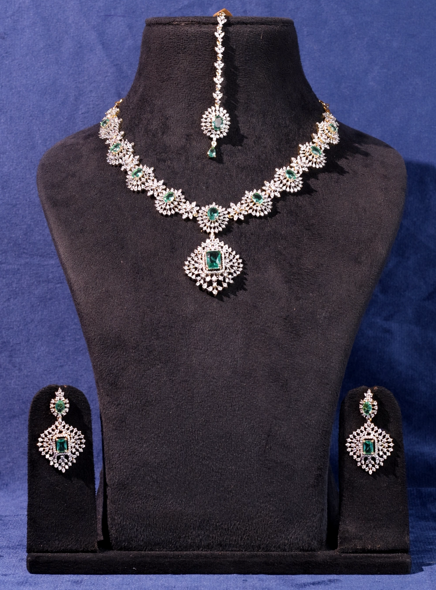 Nainika - AD Diamond Glow Floral Bridal Set (Sea Green)