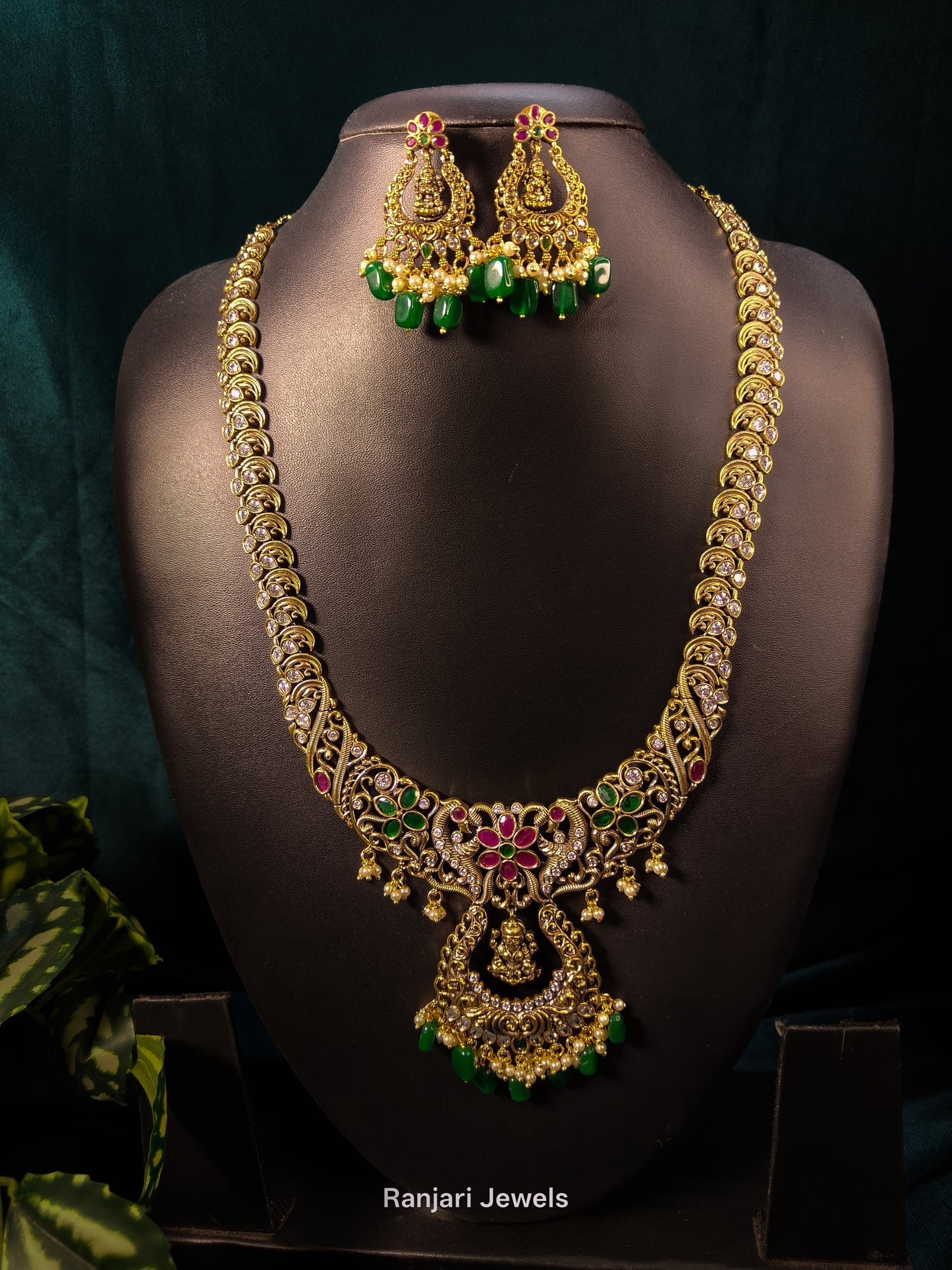 Aadhvika – Premium Victorian-Polished South Indian Fusion Antique Heritage Temple Necklace Set