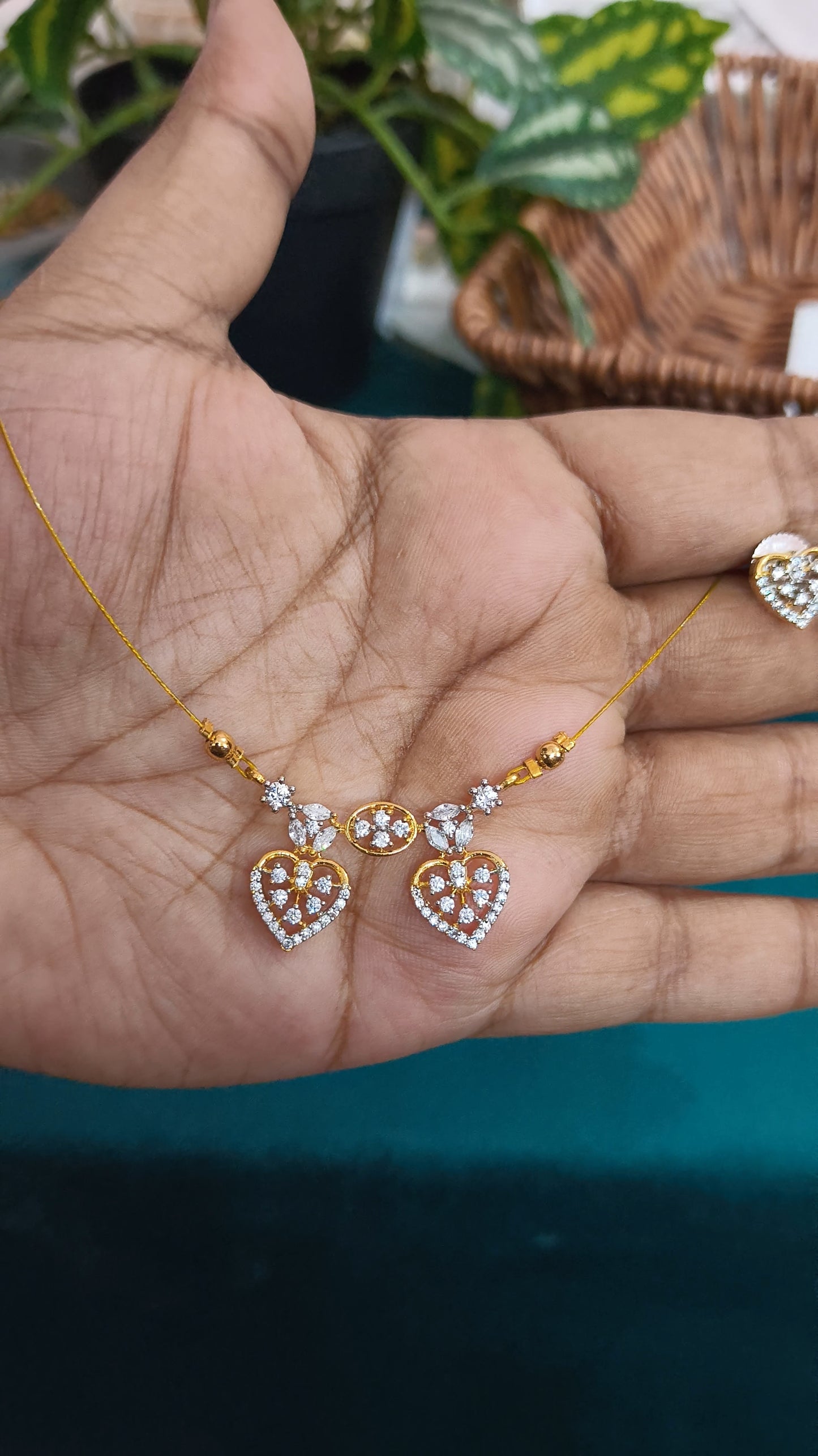 AD Heart pendant invisible chain with earrings