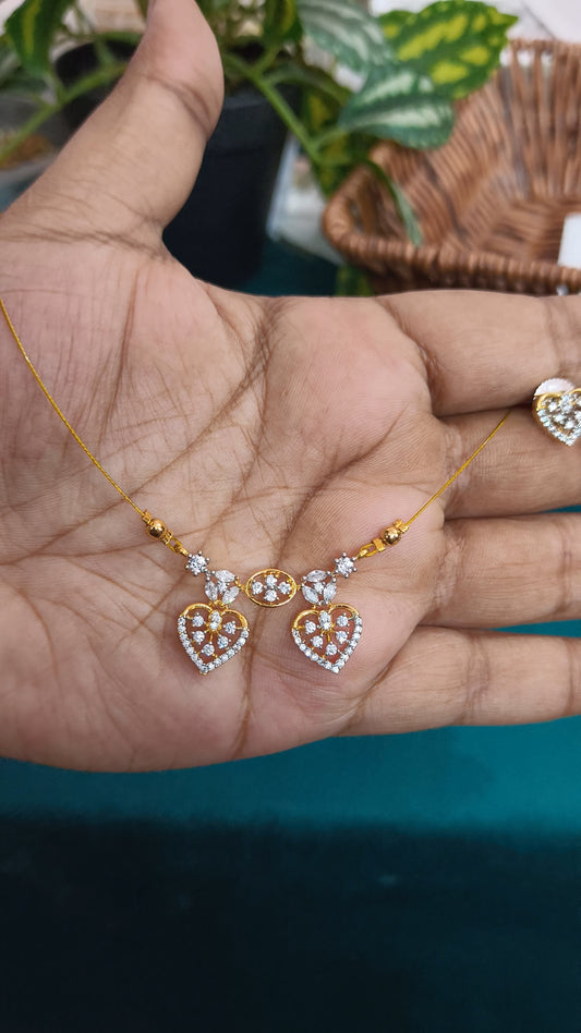 AD Heart pendant invisible chain with earrings