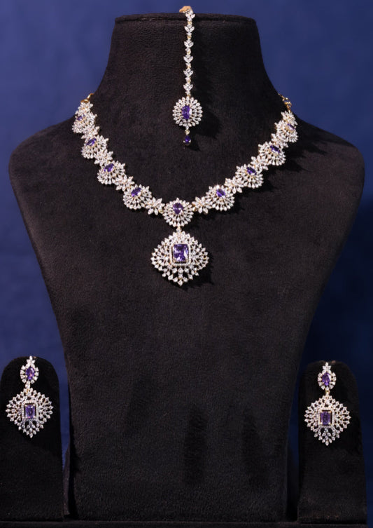 Nainika - AD Diamond Glow Floral Bridal Set (Purple)