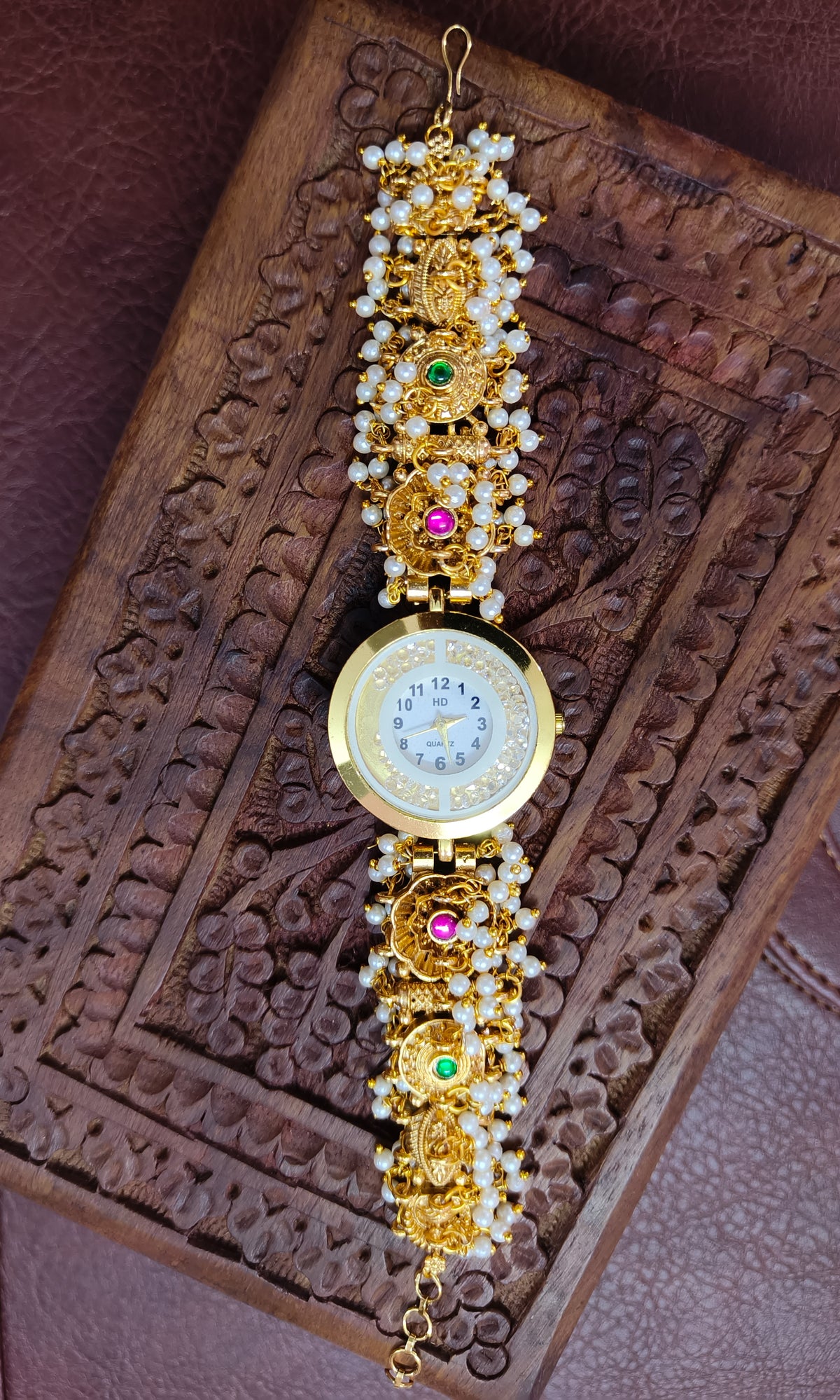 Kalyani V1– Traditional Ruby and Emerald Stone Designer Watch
