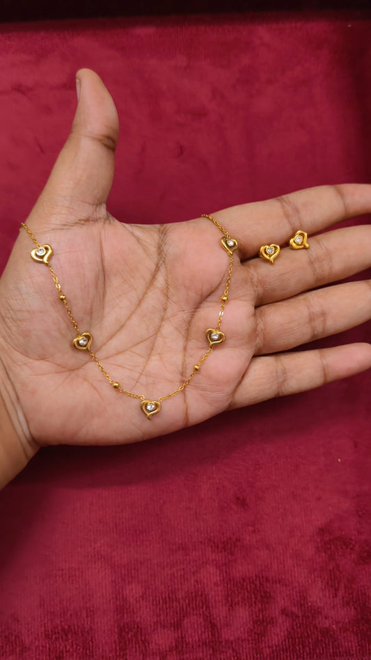 Prema - Heart Antitarnish Necklace with earrings