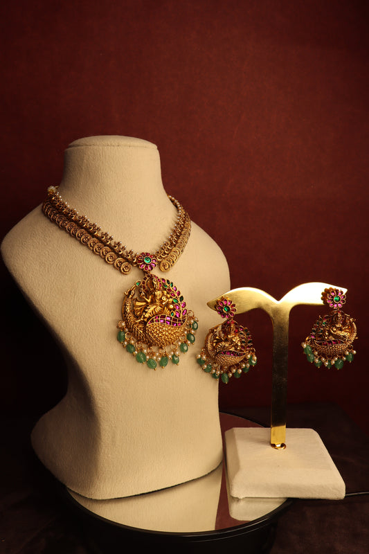 Gangai – Peacock Lakshmi Temple Necklace Set