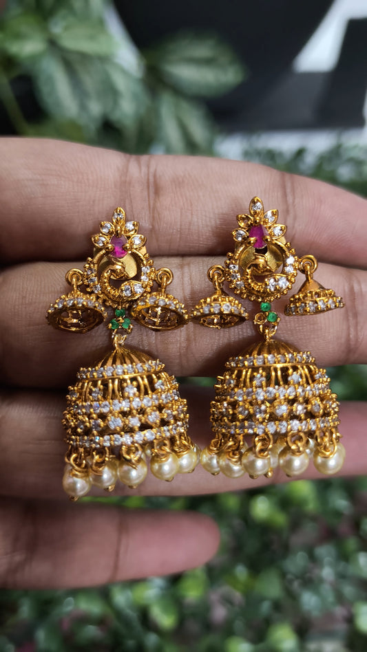 Maharani -Antique Peacock AD Jhumkas