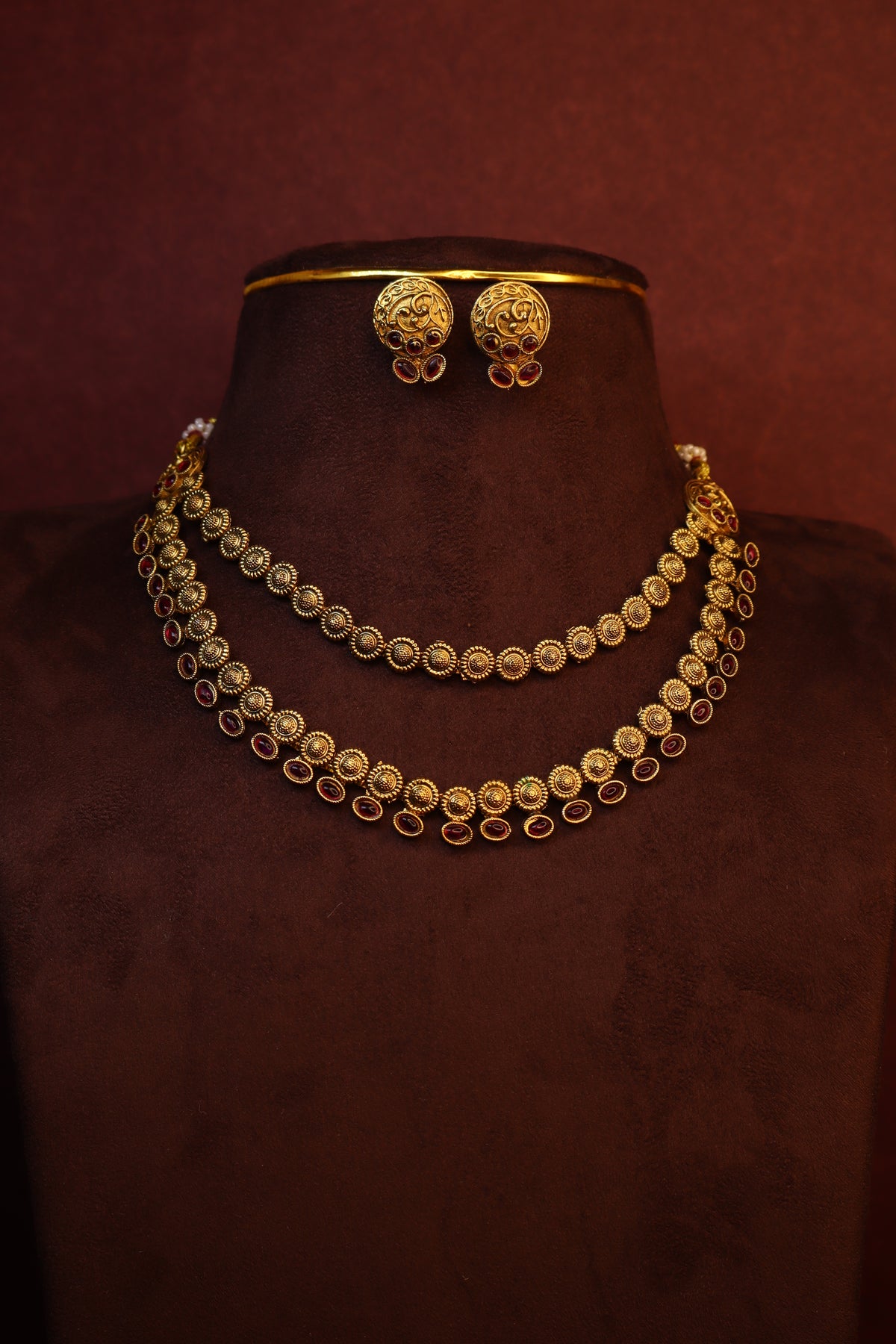 Kaveri - Dual-Layer Necklace Set (Ruby)
