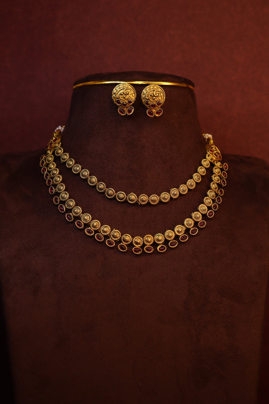 Kaveri - Dual-Layer Necklace Set (Ruby)