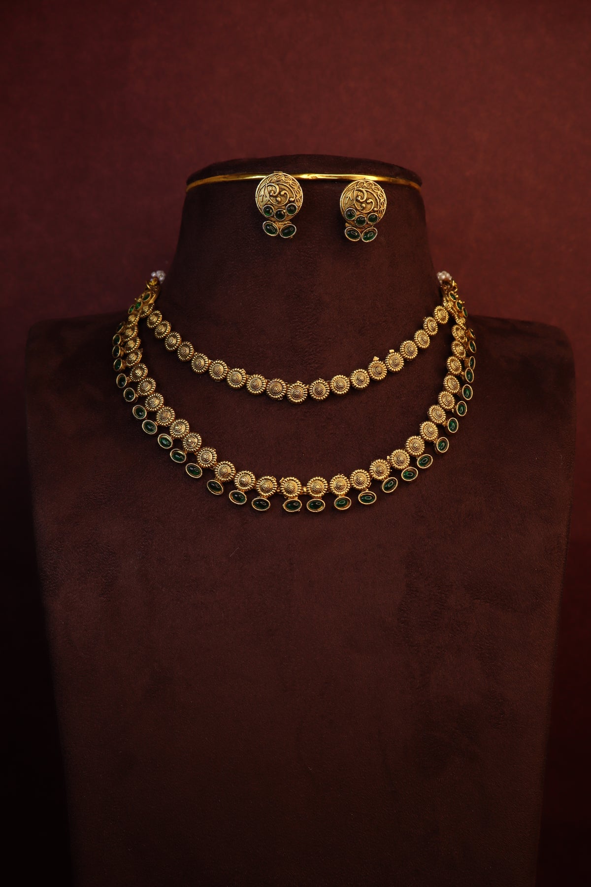 Kaveri - Dual-Layer Necklace Set (Emerald)