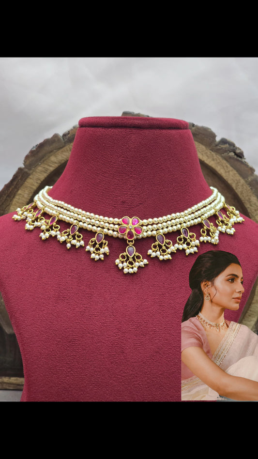 Samantha Inspired Pearl Choker with Jadau Pendants