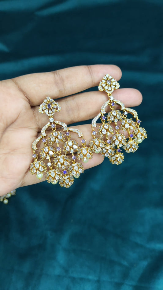 Premium uncut diamond statement earrings(Purple)